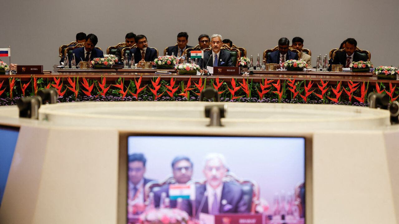 India's Foreign Minister Subrahmanyam Jaishankar addresses the BRICS foreign ministers' meeting at Bharat Mandapam in New Delhi, India May 14, 2026. REUTERS/Adnan Abidi
