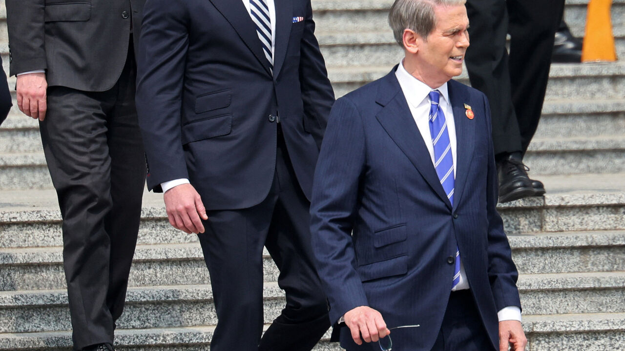 U.S. Treasury Secretary Scott Bessent arrives before the welcome ceremony for U.S. President Donald Trump, at the Great Hall of the People in Beijing, China May 14, 2026. REUTERS/Maxim Shemetov/Pool