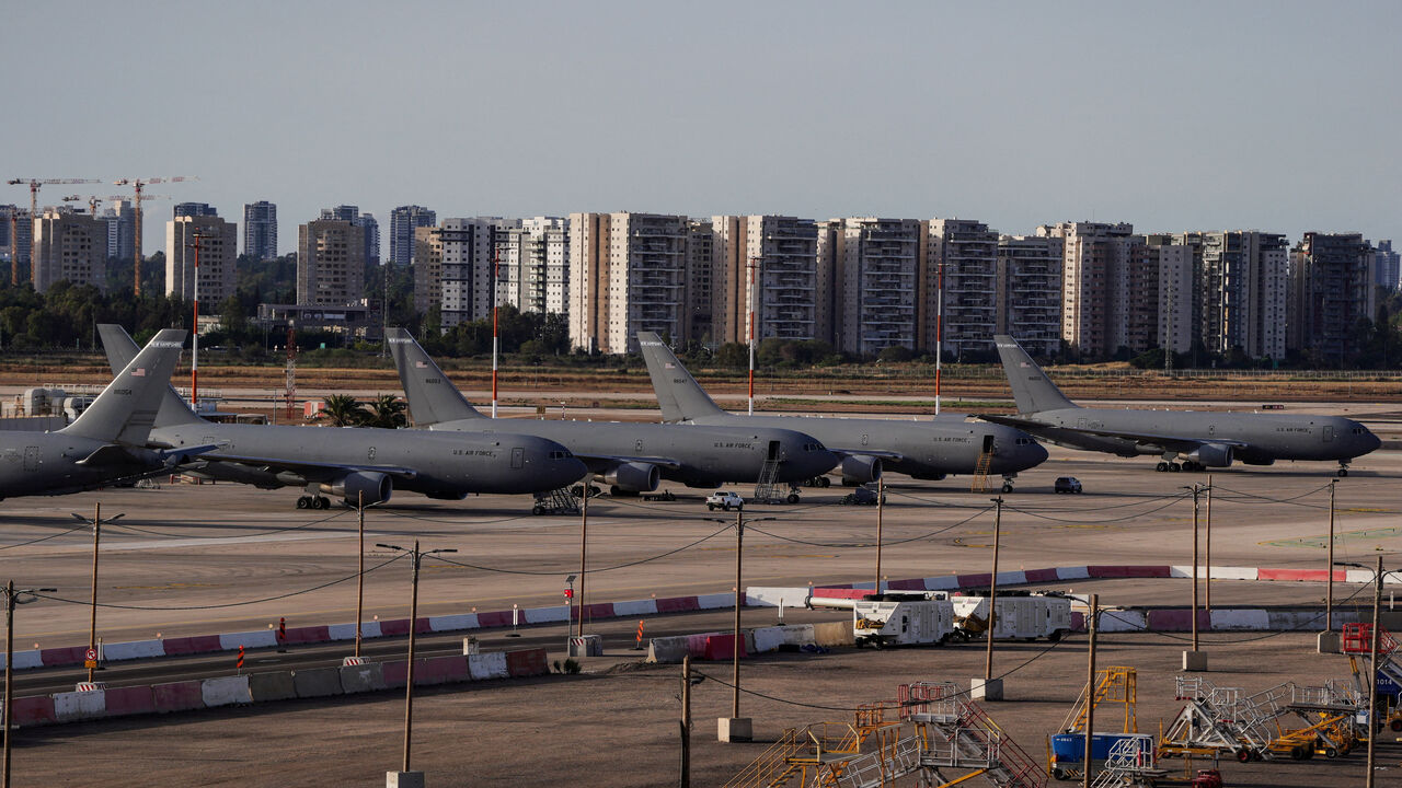 U.S. Air Force tanker aircraft are lined up at Ben Gurion International Airport in Lod, near Tel Aviv, Israel, May 19, 2026. REUTERS/ Dedi Hayun