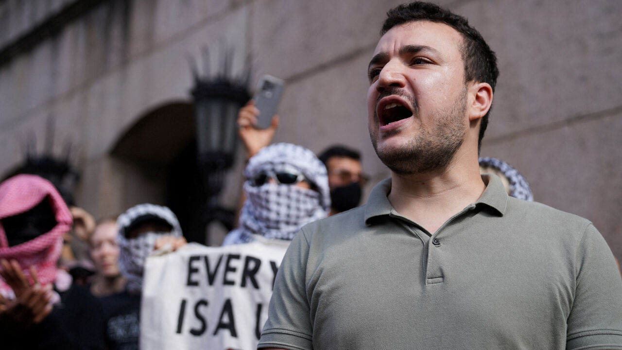 Columbia University graduate Mahmoud Khalil attends a pro-Palestinian protest outside Columbia University, on the two-year anniversary of the deadly October 7, 2023 attack on Israel by Hamas from Gaza, in Manhattan in New York City, U.S., October 7, 2025. REUTERS/Ryan Murphy