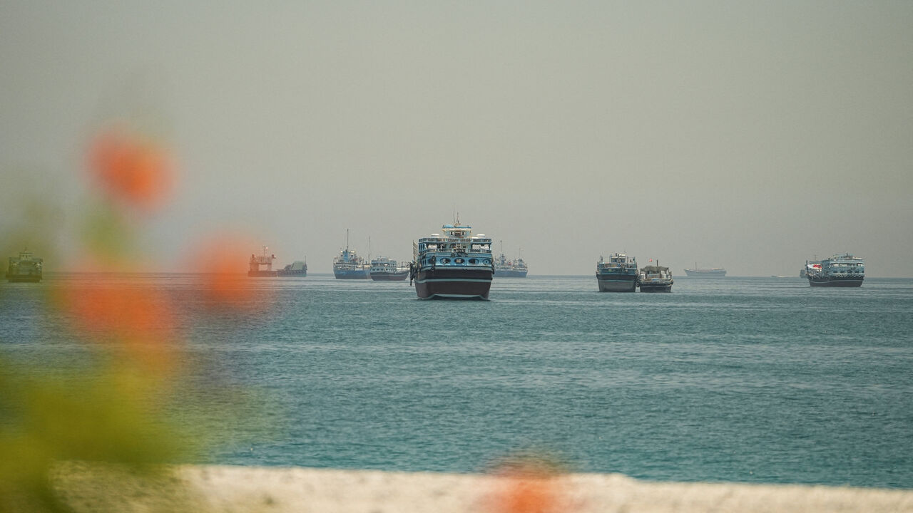 Vessels anchored at the Strait of Hormuz, as seen from Musandam, Oman, May 25, 2026. REUTERS/Stringer