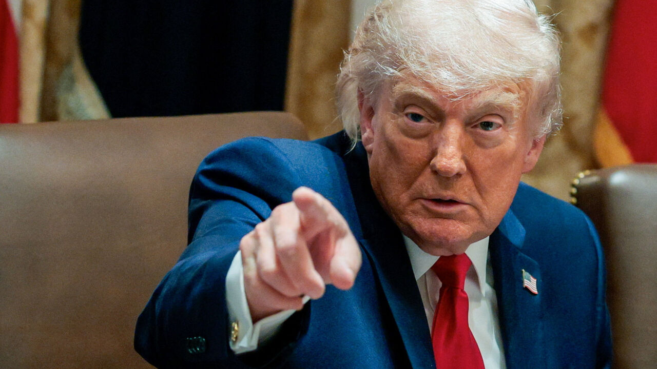 U.S. President Donald Trump points his finger during a cabinet meeting in the Cabinet Room at the White House, in Washington, D.C., U.S., May 27, 2026. REUTERS/Evan Vucci