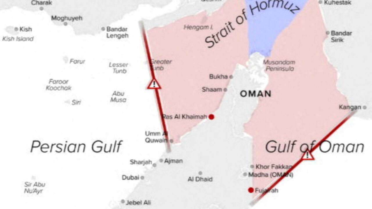 A graphic shared by Iran's newly created Persian Gulf Strait Authority on May 20, 2026 shows what the authority said will be a "controlled maritime zone" at the Strait of Hormuz, in this screenshot from social media. Persian Gulf Strait Authority via X/Handout via REUTERS