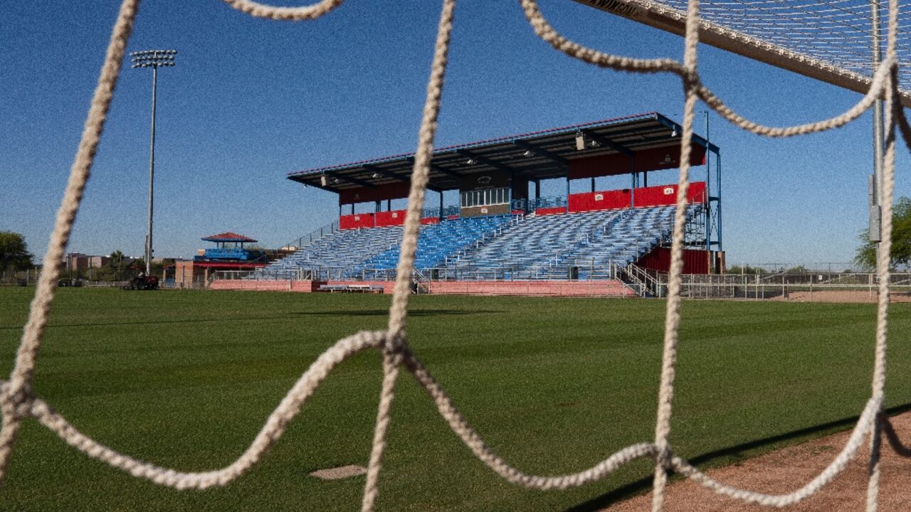 Grass on the pitch at the Kino Sports Complex, where Iran's national football team will train is trimmed to FIFA regulation height 