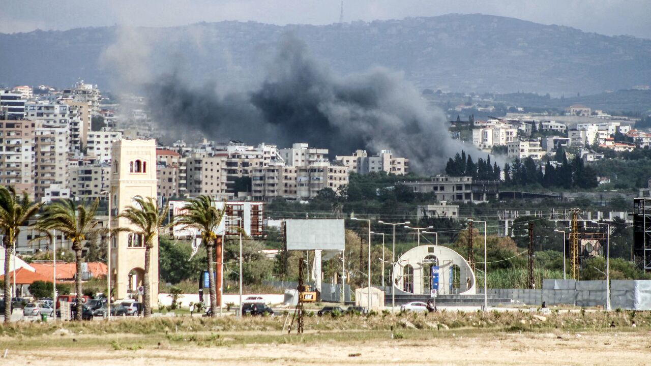 Smoke rises from the site of an Israeli airstrike that targeted the southern Lebanese area of al-Hosh, near the coastal city of Tyre on May 16, 2026. 