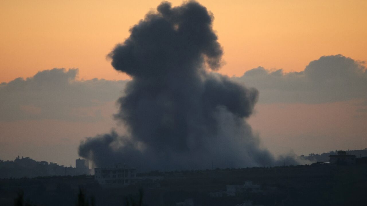 Smoke rises from the site of an Israeli airstrike that targeted the Lebanese village of Kfar Tibnit on Wednesday
