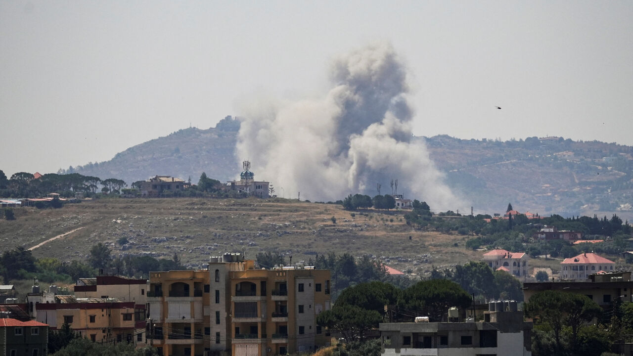Smoke billows from southern Lebanon, following Israeli strikes, as seen from Nabatieh, Lebanon, June 8, 2026. REUTERS/Stringer