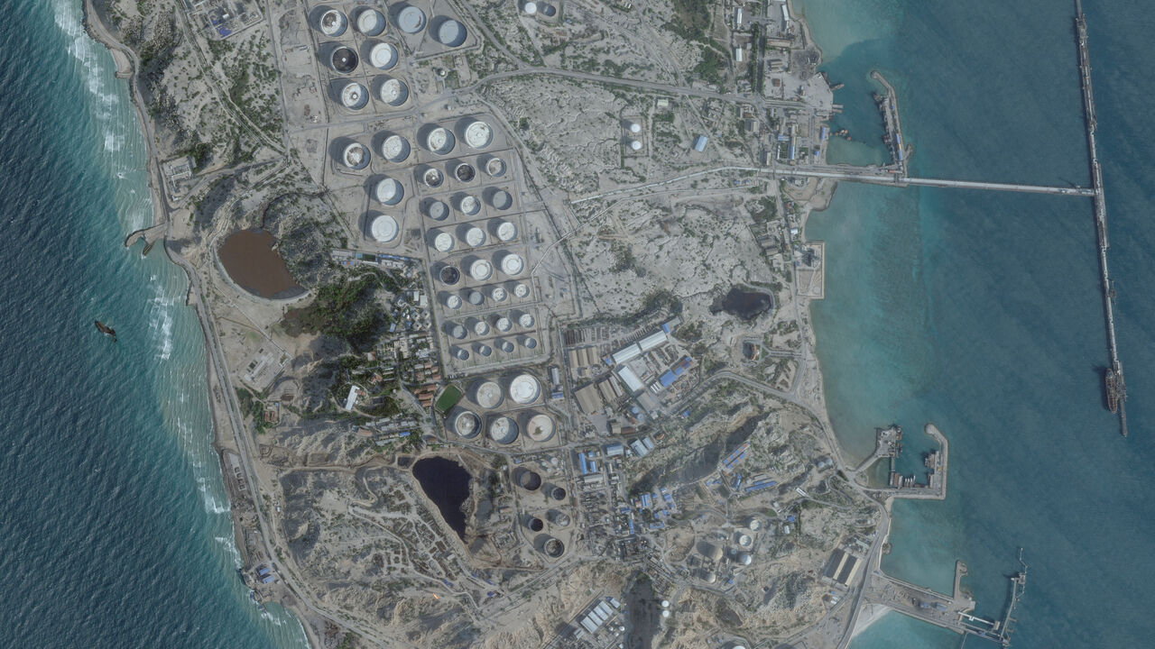 A satellite image shows an oil terminal at Kharg Island, Iran, February 25, 2026. 2026 Planet Labs PBC/Handout via REUTERS