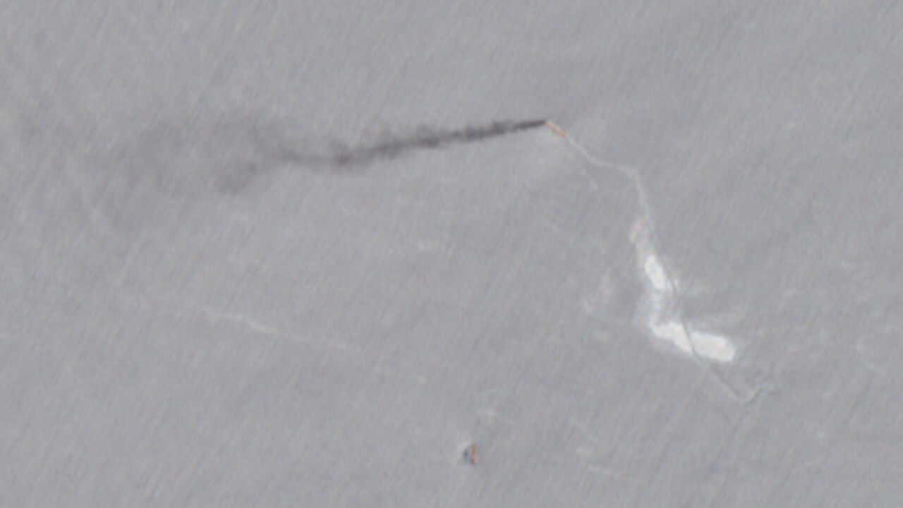 A satellite image shows the Indian-crewed tanker Jalveer, which, according to U.S. Central Command, was hit by two missiles fired by a U.S. aircraft, in the Gulf of Oman, June 11, 2026.  European Union/Copernicus Sentinel-2/Handout via REUTERS