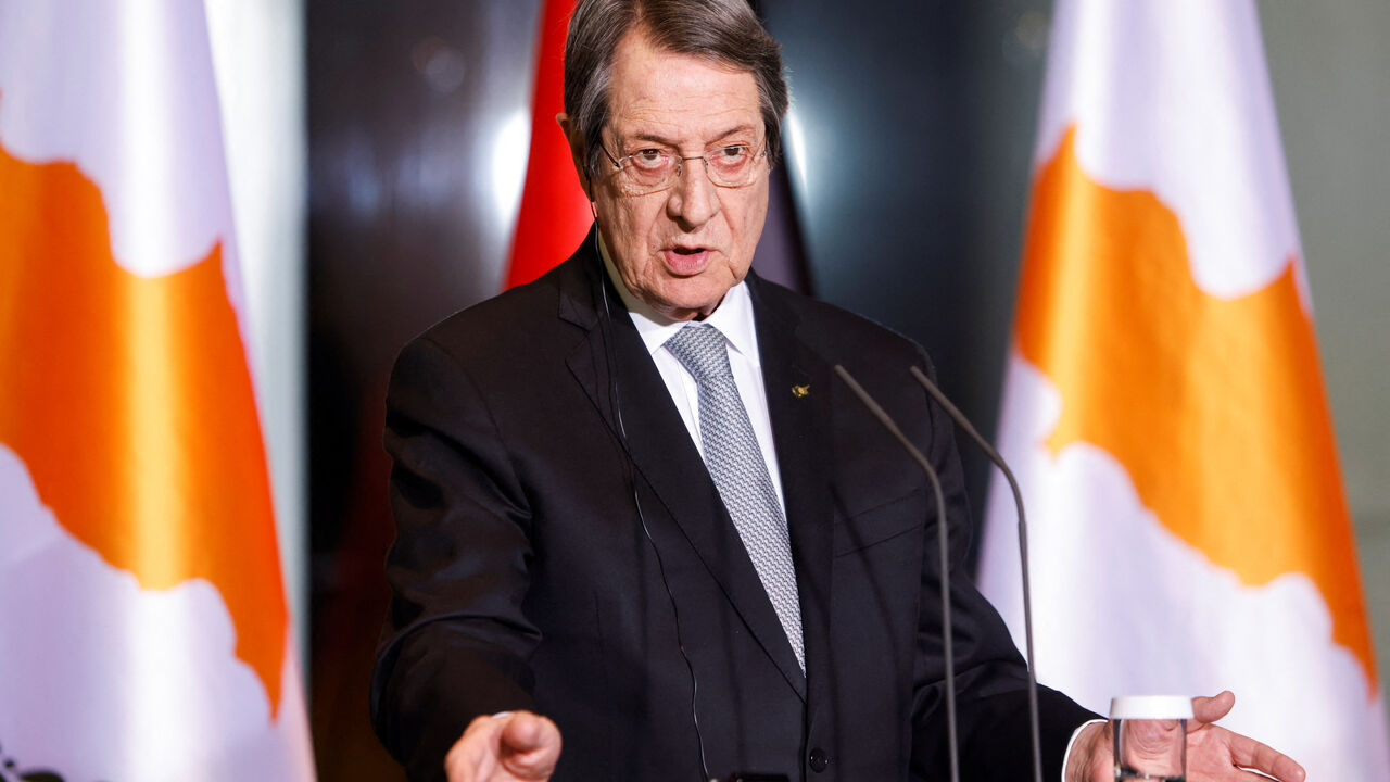 Cypriot President Nikos Anastasiadis speaks during a news conference with German Chancellor Olaf Scholz after their meeting at the Chancellery in Berlin, Germany, November 23, 2022. REUTERS/Michele Tantussi