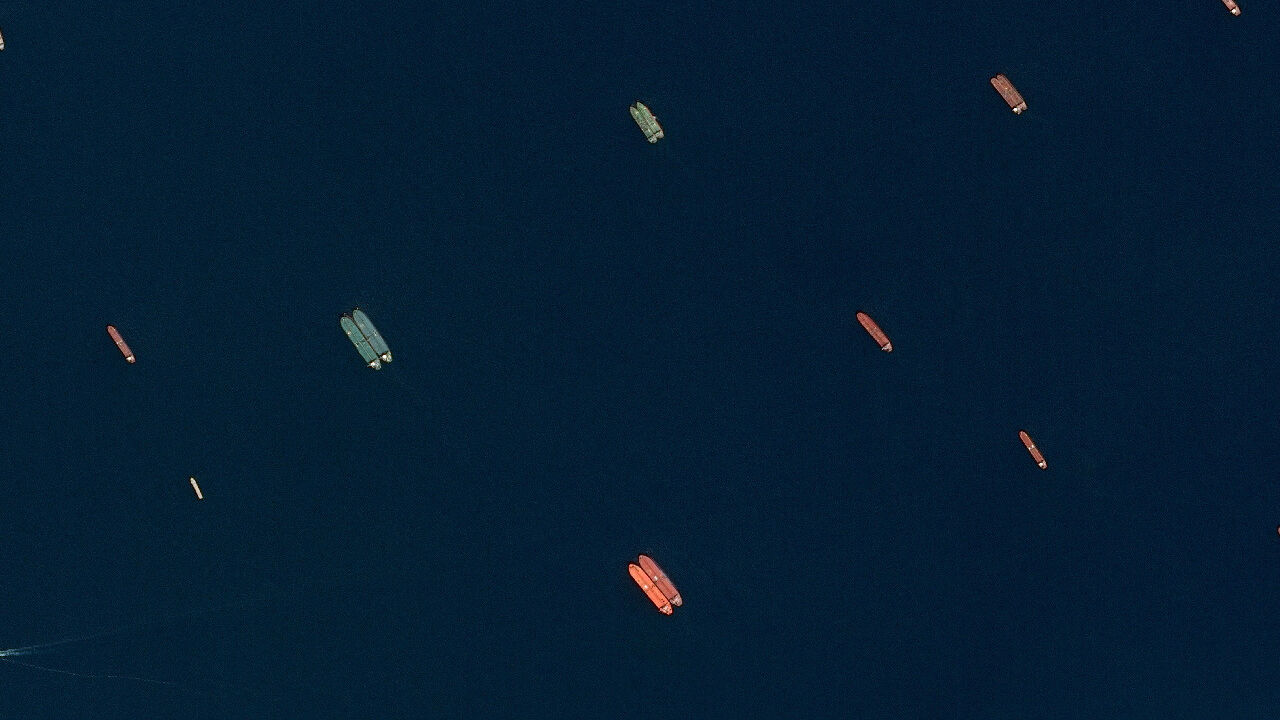 A satellite image of side-by-side ships at sea, off the coast of Sohar, Oman, June 9, 2026.  SPOT © CNES 2026, Distribution Airbus DS/Handout via REUTERS