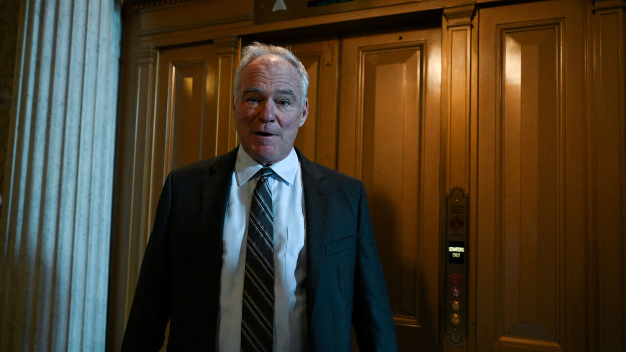 U.S. Senator Tim Kaine (D-VA) speaks to reporters after the Republican-majority U.S. Senate backed legislation to halt U.S. military action against Iran, on Capitol Hill in Washington, D.C., U.S., June 23, 2026. REUTERS/Annabelle Gordon