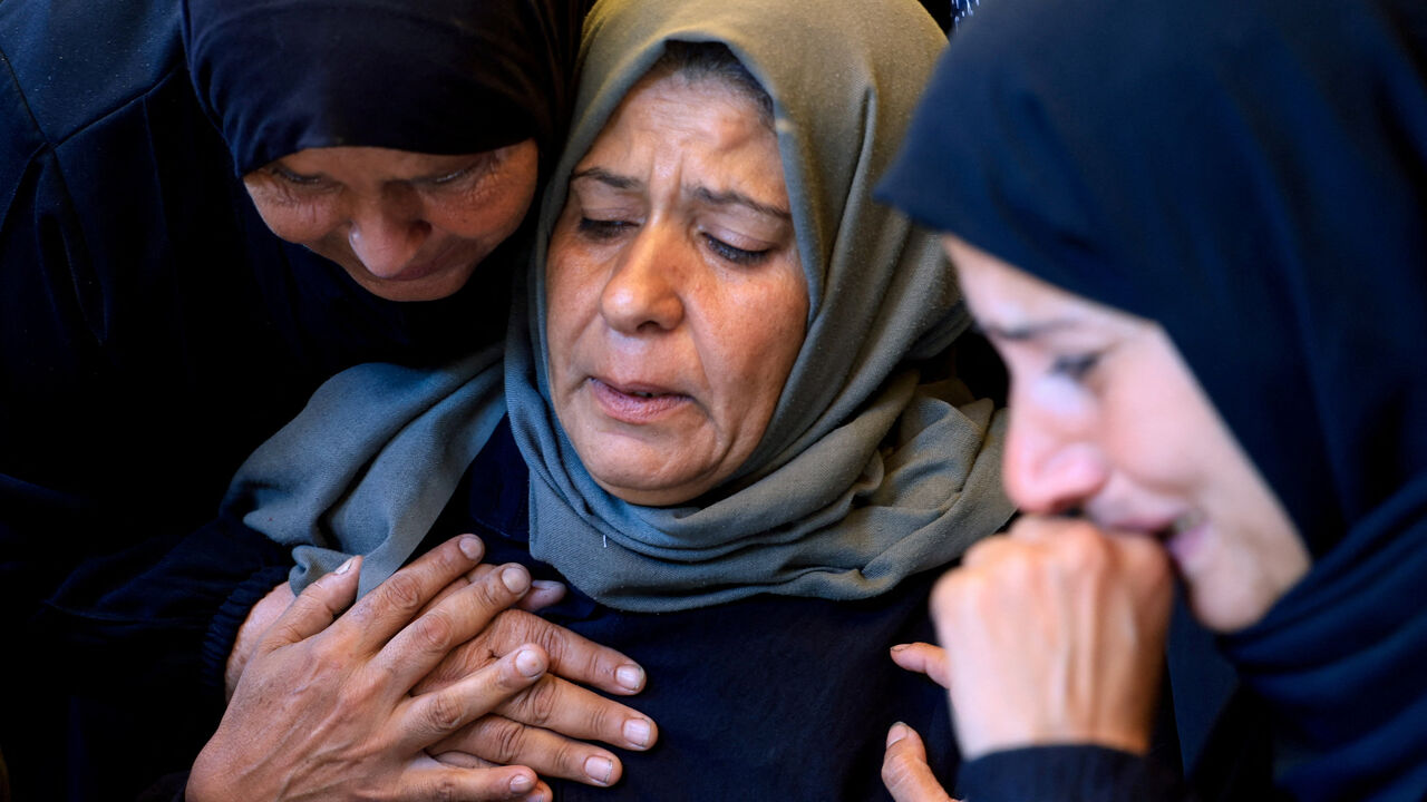 Mourners attend the funeral of Palestinian girl Alin Al-Farra, who was killed in an Israeli strike, according to medics, at Nasser Hospital in Khan Younis, in the southern Gaza Strip, June 29, 2026. REUTERS/Haseeb Alwazeer