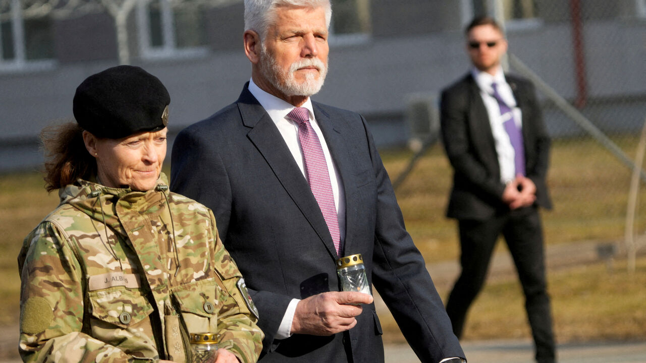 FILE PHOTO: Commander of the Multinational Division North Jette Albinus and Czech President Petr Pavel visit NATO enhanced Forward Presence brigade Latvia in Adazi military base, Latvia, March 11, 2026. REUTERS/Ints Kalnins/File Photo