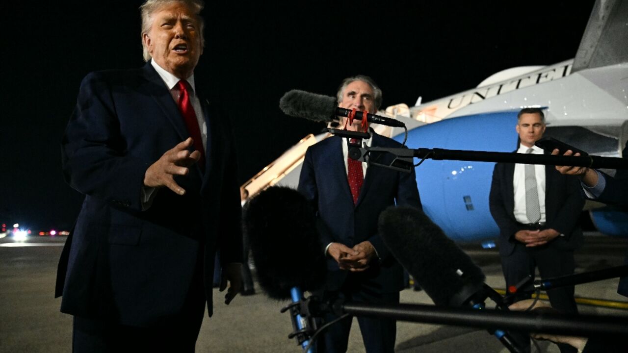 US President Donald Trump speaks to the press before boarding Air Force One prior to departure from John F. Kennedy International Airport, in New York, on June 9, 2026