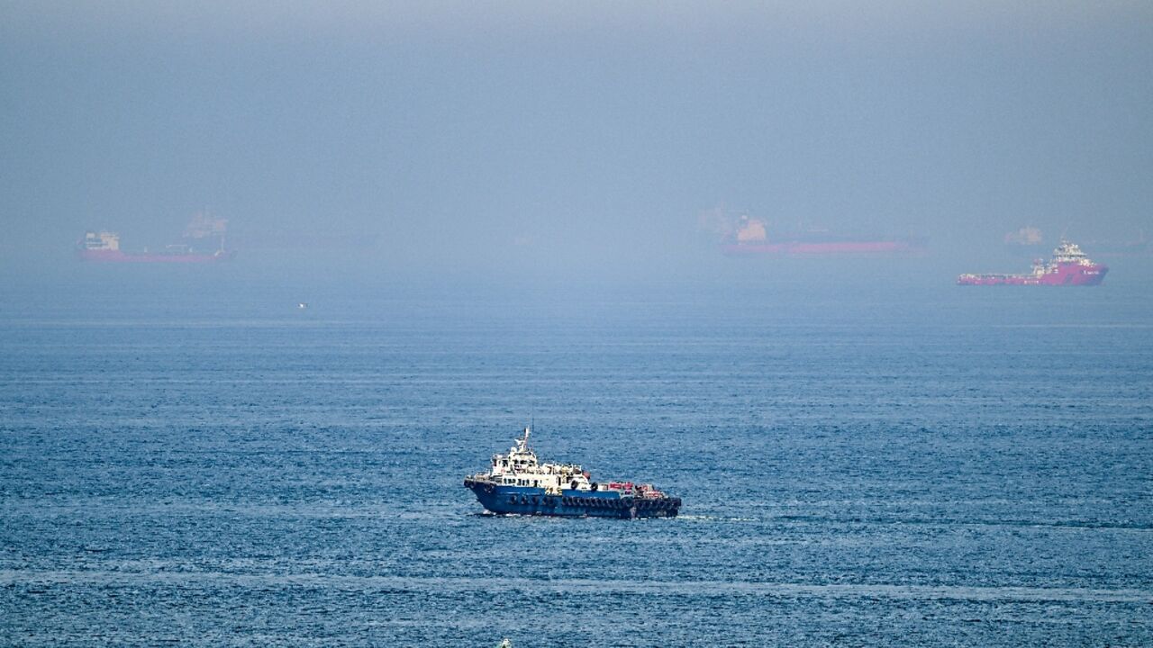 Cargo ships along the Gulf of Oman