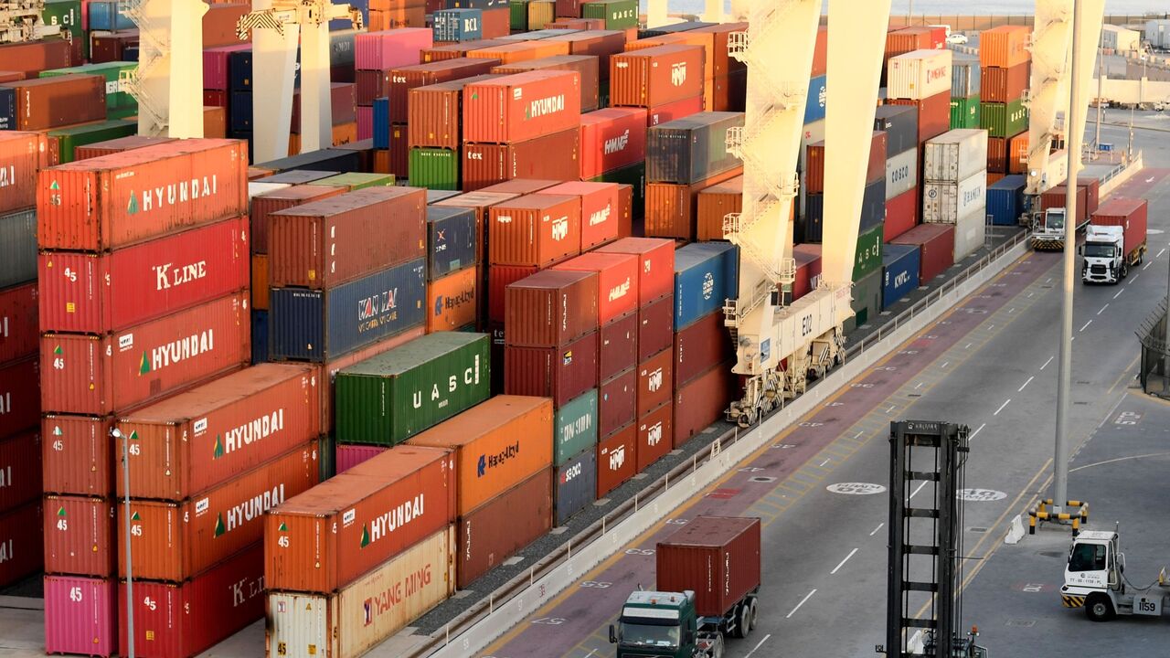 Containers are stacked at the port of Jebel Ali, operated by the Dubai-based giant ports operator DP World, in the southern outskirts of the Gulf emirate of Dubai, on June 18, 2020. — KARIM SAHIB/AFP via Getty Images