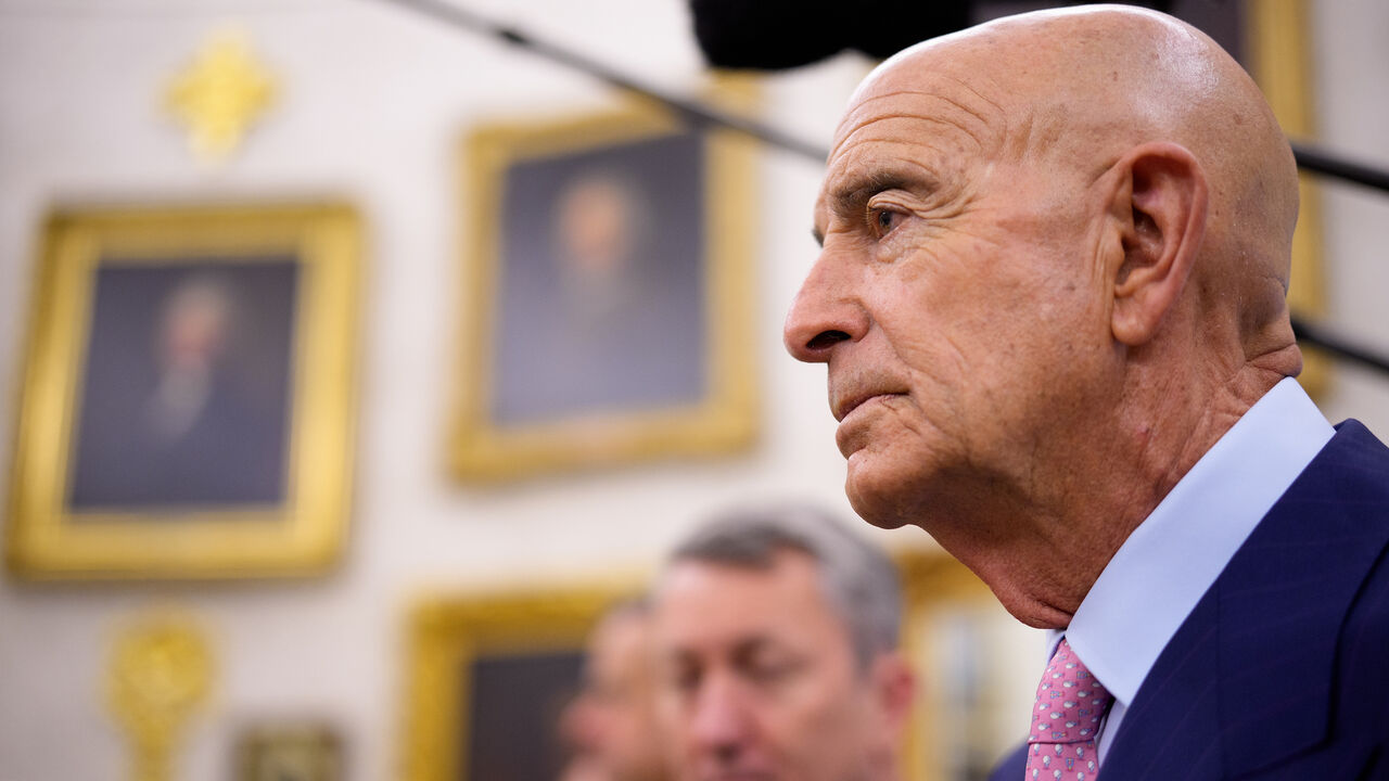 US ambassador to Turkey Thomas Barrack attends a meeting with President Donald Trump and President of Turkey Recep Tayyip Erdogan in the Oval Office at the White House on Sept. 25, 2025 in Washington, DC. 