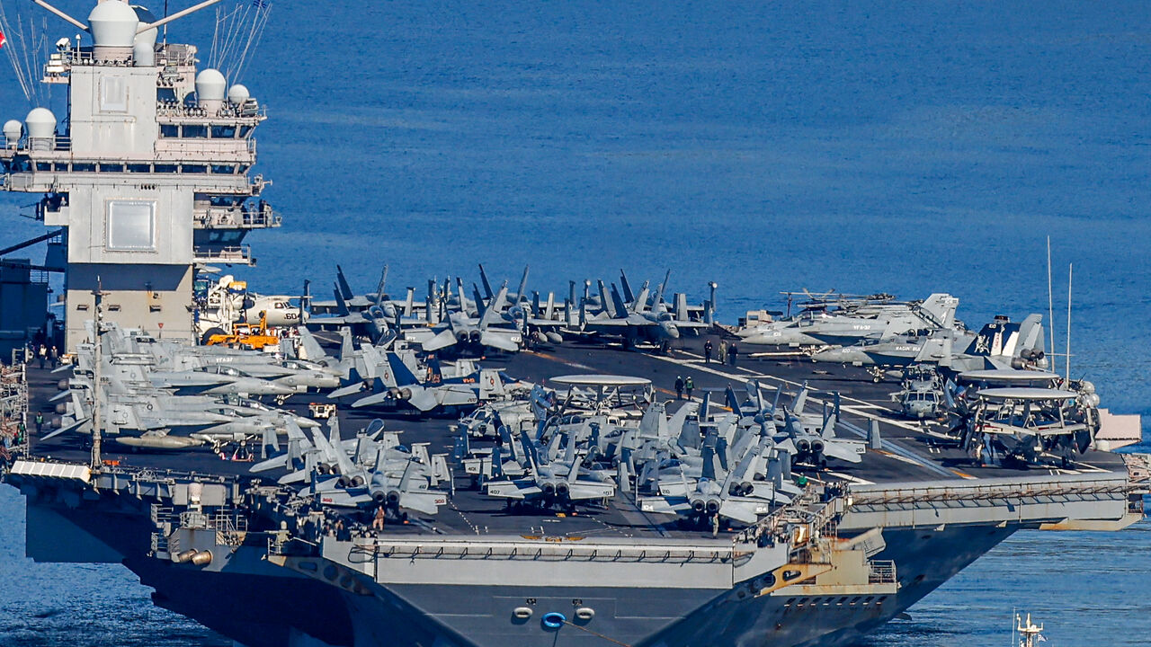The US Navy aircraft carrier USS Gerald R. Ford departs Souda Bay on the island of Crete on Feb. 26, 2026. 