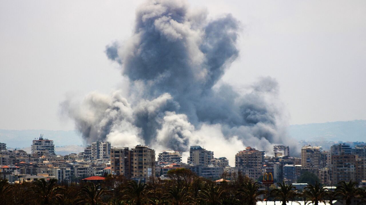 A plume of smoke rises following an Israeli airstrike on the outskirts of Tyre, southern Lebanon, on June 1, 2026. 