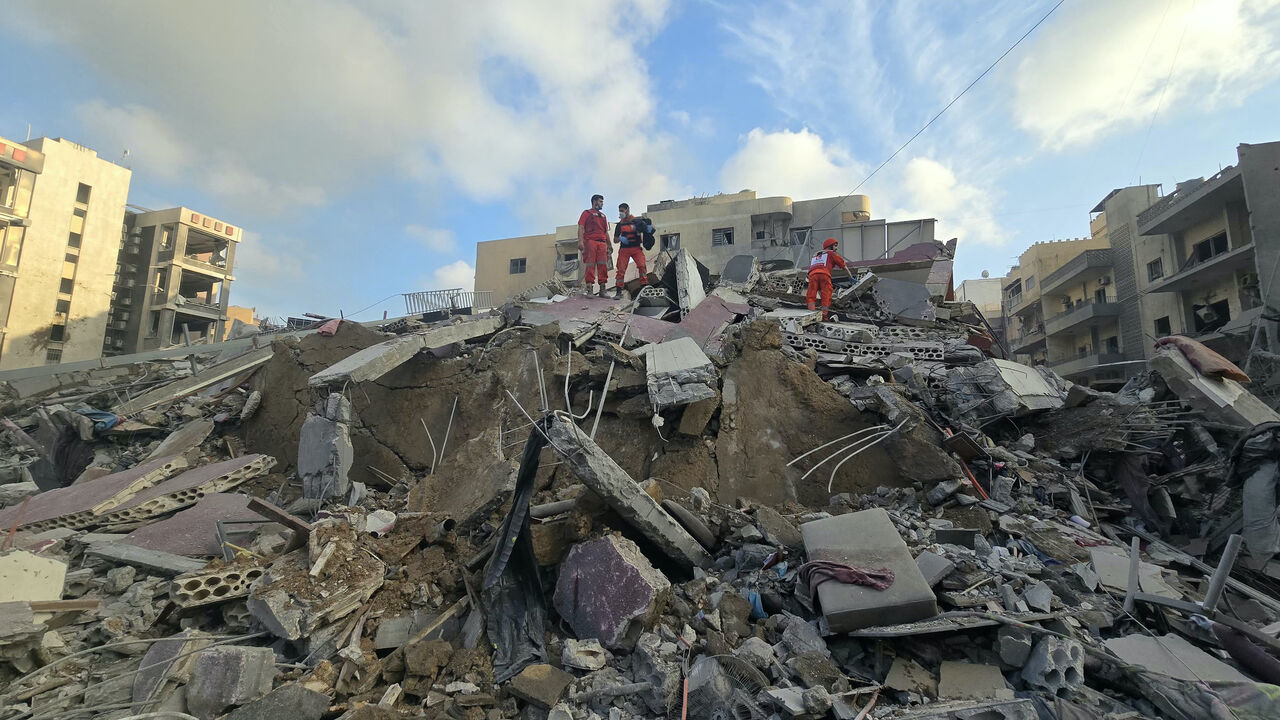 First responders gather at the site of an Israeli strike that hit near a hospital in the southern Lebanese city of Tyre on June 1, 2026. 
