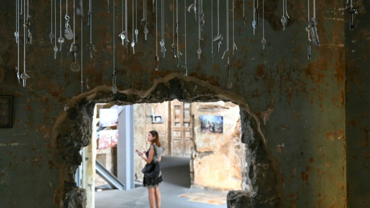 An installation featuring keys from destroyed houses in south Lebanon forms part of an ongoing exhibition at a Beirut museum