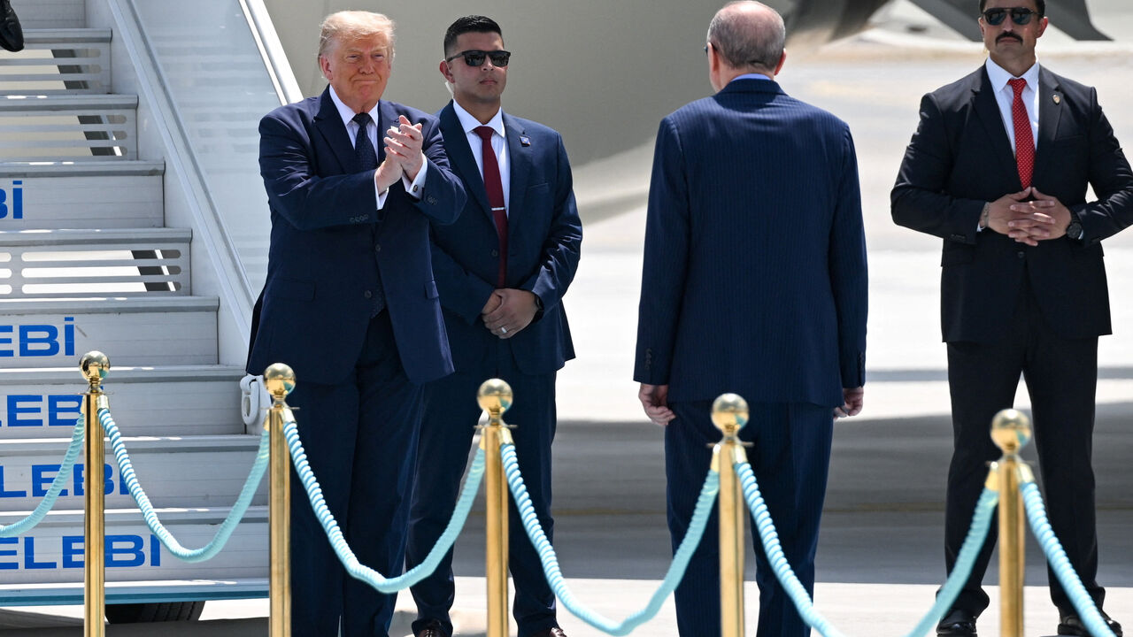 ANKARA, TURKIYE - JULY 07: Turkish President Recep Tayyip Erdogan welcomes US President Donald Trump, who is paying an official visit to Turkiye for the 36th NATO Heads of State and Government Summit, at Ankara Airport in Ankara, Turkey, on July 07, 2026. Abdullah Guclu/Pool via REUTERS