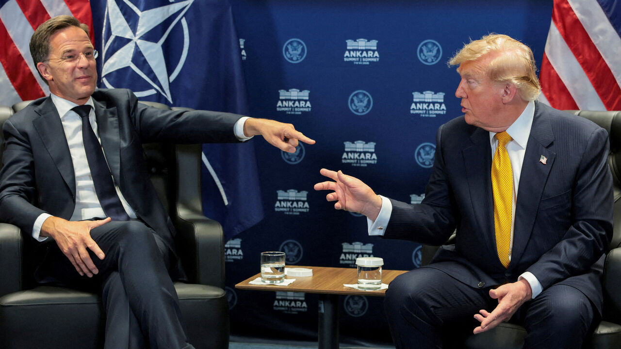 FILE PHOTO: U.S. President Donald Trump and NATO Secretary General Mark Rutte hold a bilateral meeting on the sidelines of the NATO leaders summit at the Bestepe Presidential Compound in Ankara, Turkey, July 8, 2026. REUTERS/Jonathan Ernst/File Photo