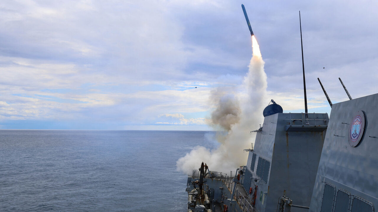 The U.S. Navy Arleigh Burke-class guided-missile destroyer USS Thomas Hudner fires a Tomahawk land attack missile in support of Operation Epic Fury attack on Iran from an undisclosed location March 1, 2026. U.S. Navy/Handout via REUTERS