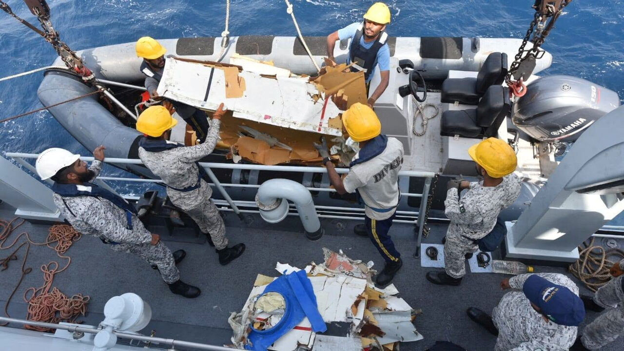 The wreckage of the K2 Airways Boeing 737 cargo plane that crashed in the Arabian Sea, found and retrieved by Pakistani rescuers, according to Pakistan Airports Authority, in this handout image released on July 8, 2026. Pakistan Airports Authority via Facebook/Handout via REUTERS