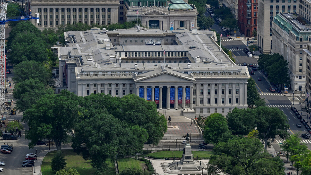 The US Department of the Treasury Building in Washington, D.C., U.S., July 11, 2026. REUTERS/Daniel Heuer/File Photo