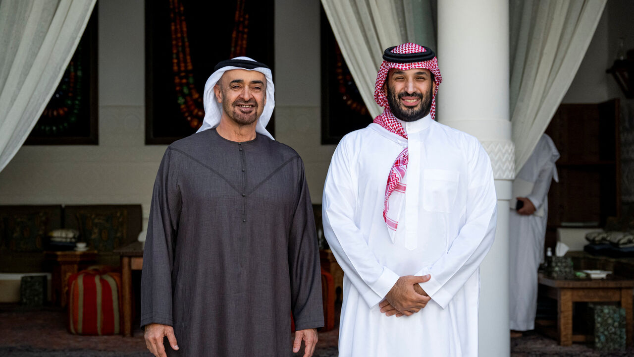 File Photo: Sheikh Mohamed bin Zayed Al Nahyan, President of the United Arab Emirates, stands for a photograph with Prince Mohammed bin Salman bin Abdulaziz, Crown Prince and Prime Minister of Saudi Arabia, in Riyadh, Saudi Arabia September 3, 2025. Abdulla Al Bedwawi/UAE Presidential Court/Handout via REUTERS/ File Photo
