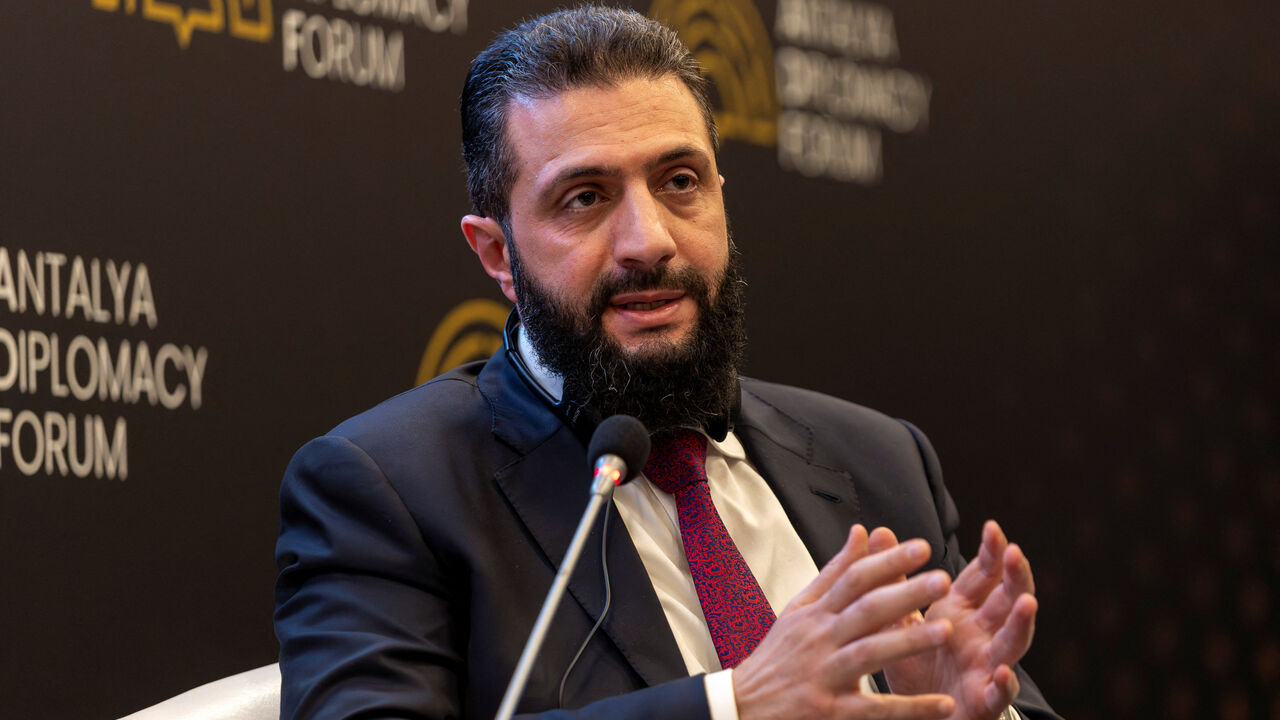Syrian President Ahmed al-Sharaa speaks during a session at Antalya Diplomacy Forum in Antalya, Turkey, April 17, 2026. REUTERS/Umit Bektas/File Photo