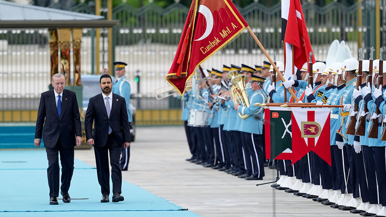 Turkish President Recep Tayyip Erdogan greets Iraq Prime Minister Ali al-Zaidi upon his arrival in Ankara, July 28, 2026.