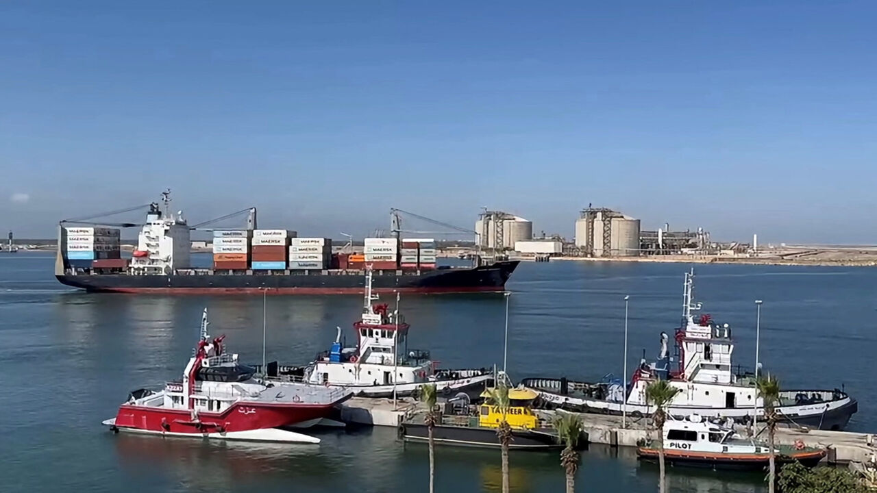 A view of the Damietta Port in Egypt where a drone attack caused fire on two ships, in this undated social media video obtained by Reuters on July 30, 2026. DAMIETTA PORT AUTHORITY/Handout via REUTERS