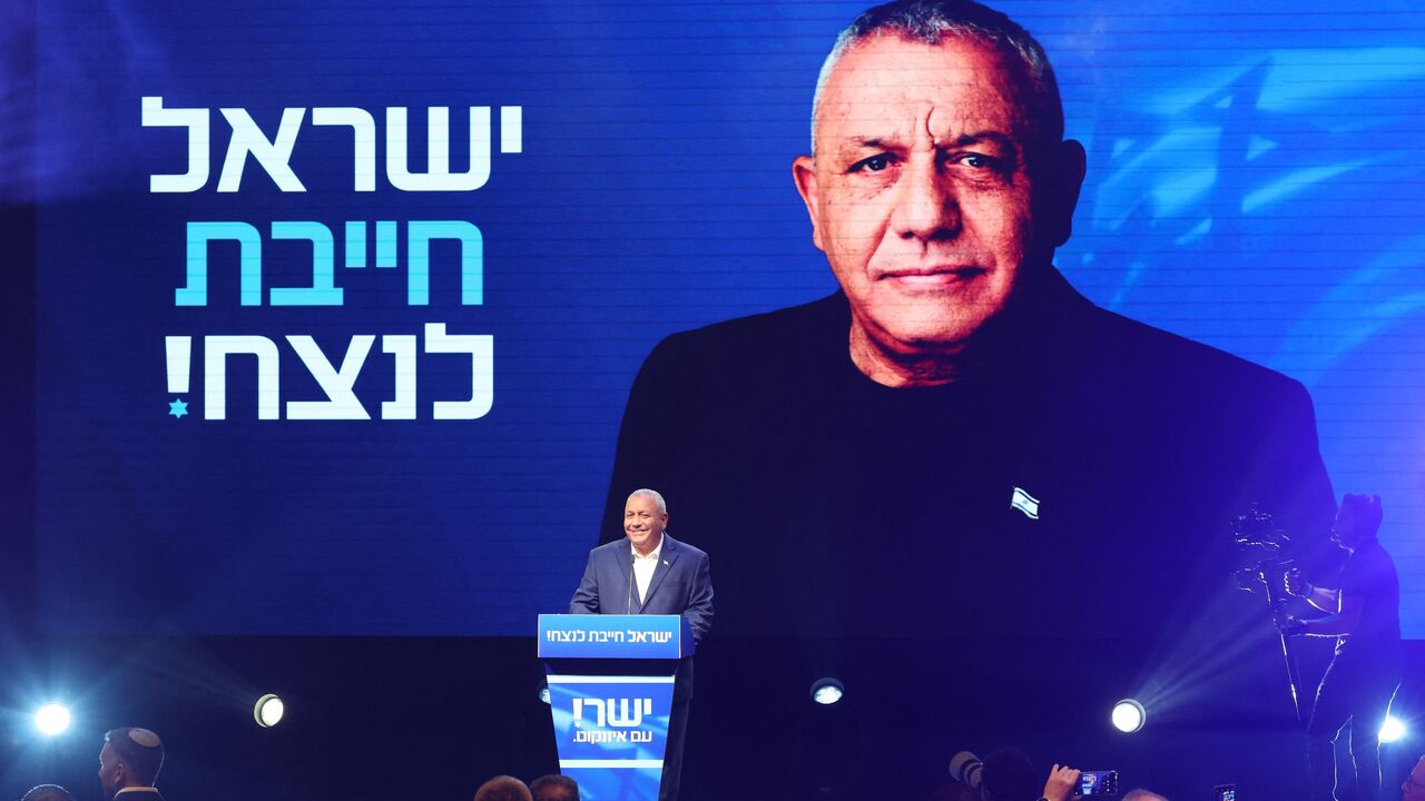 Former Israeli army chief of staff Gadi Eizenkot speaks during the launch of the Yashar party's election campaign in Hod Aharon, in central Israel, on June 30, 2026. 