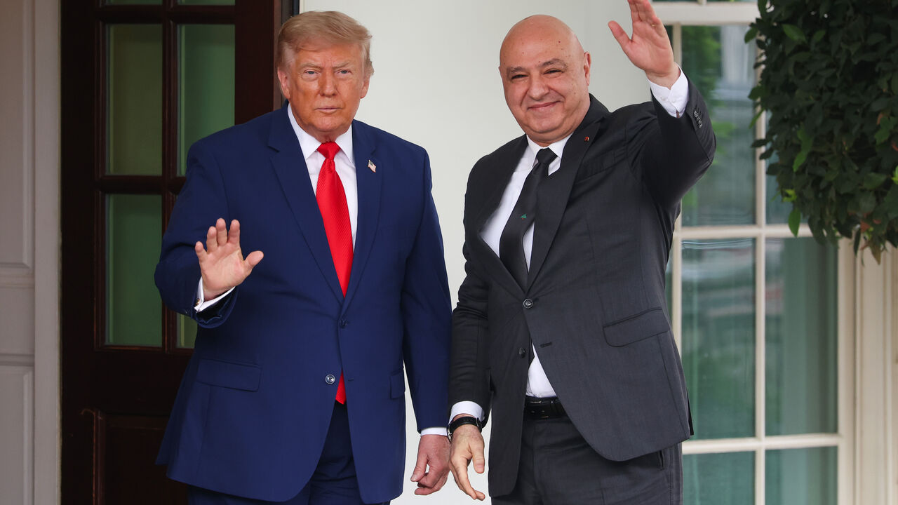 WASHINGTON, DC - JULY 21: U.S. President Donald Trump (L) greets President of Lebanon Joseph Aoun as he arrives at the White House on July 21, 2026 in Washington, DC. Aoun is visiting the White House on the final day of a four-day trip to Washington to discuss the conflict between Israel and Hezbollah as the Israeli military begins its first limited withdrawal from Lebanon following last month’s U.S.-brokered agreement. (Photo by Kevin Dietsch/Getty Images)