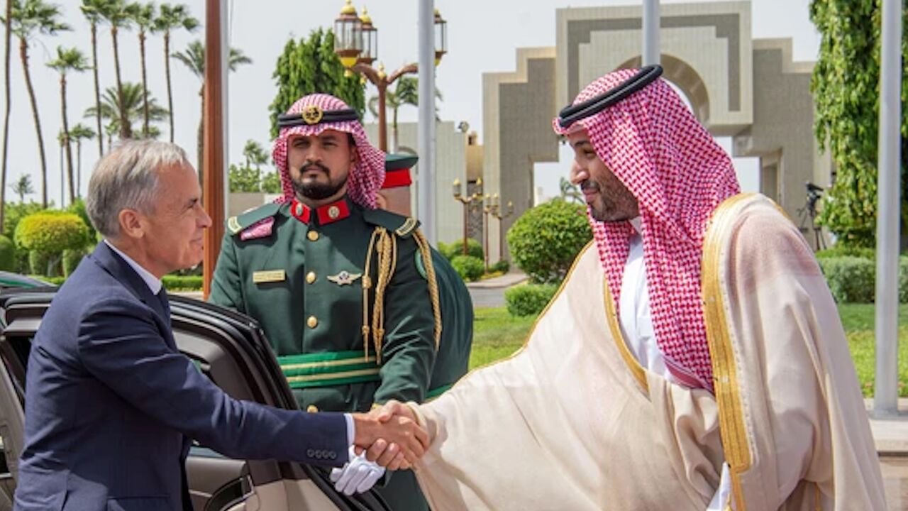 Canada's Mark Carney (L) and Saudi Arabia's Crown Prince Mohammed bin Salman (R) met on the heels of the NATO summit in Riyadh on July 9, 2026.