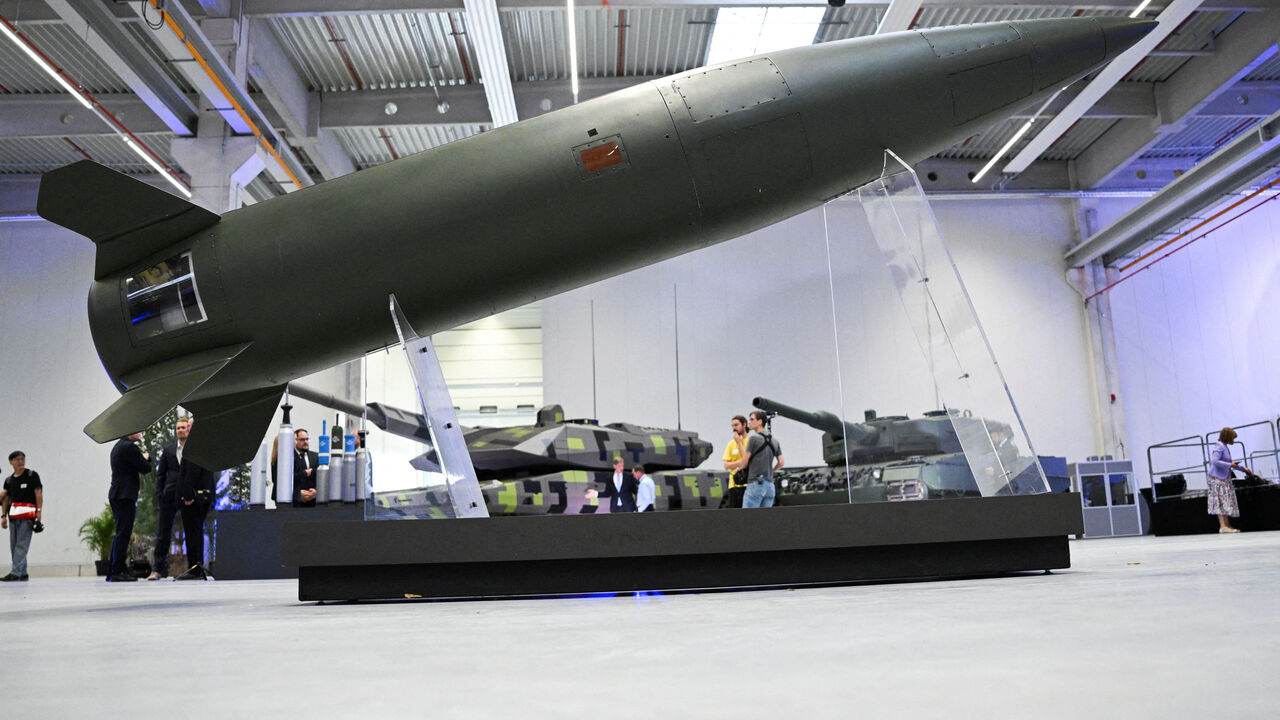 FILE PHOTO: An Army Tactical Missile System (ATACMS) is displayed during the inauguration of a new artillery plant of ammunition maker Rheinmetall, in Unterluess, Germany August 27, 2025. REUTERS/Annegret Hilse/File Photo
