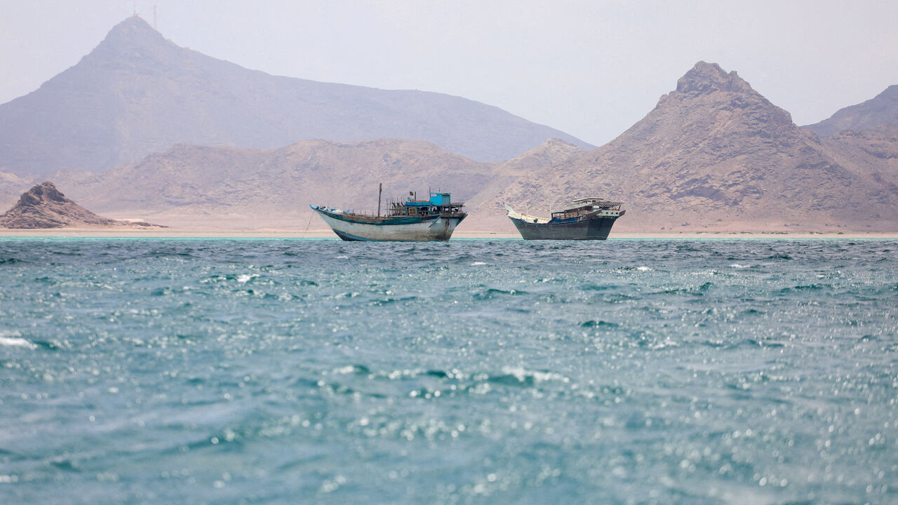 FILE PHOTO: Boats float near the coast of Bab el-Mandeb, Yemen, April 2, 2026. REUTERS/File Photo