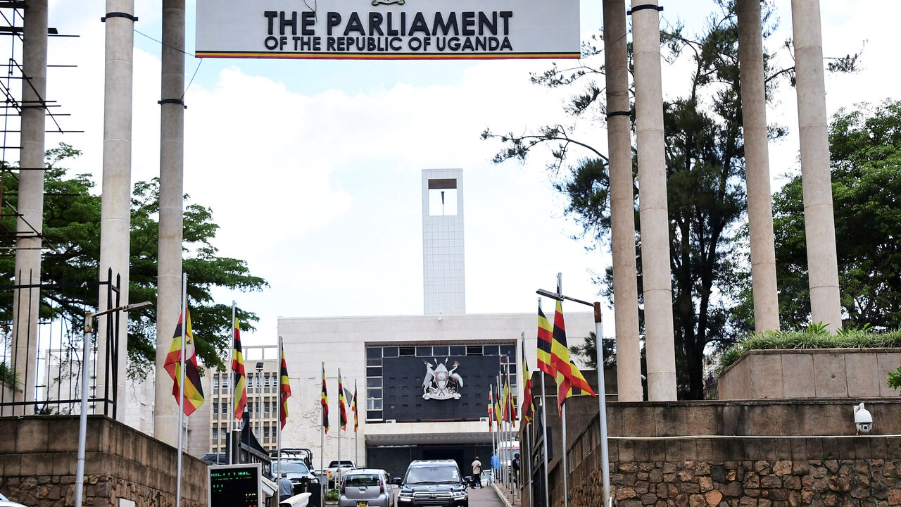 FILE PHOTO: A general view shows the entrance to the Ugandan Parliament building in Kampala, Uganda May 2, 2023. REUTERS/Abubaker Lubowa/ File Photo
