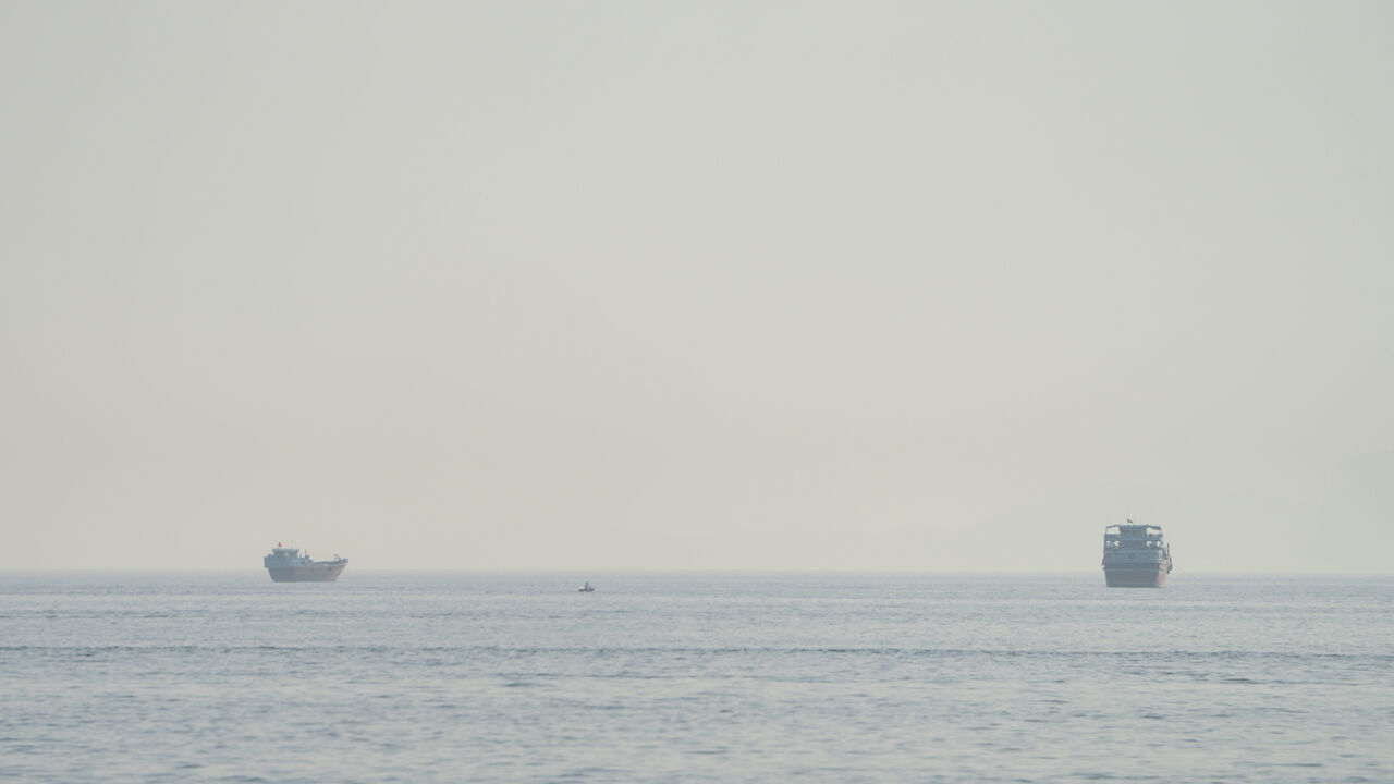 Vessels in the Strait of Hormuz, as seen from Musandam, Oman, July 31, 2026. REUTERS/Stringer