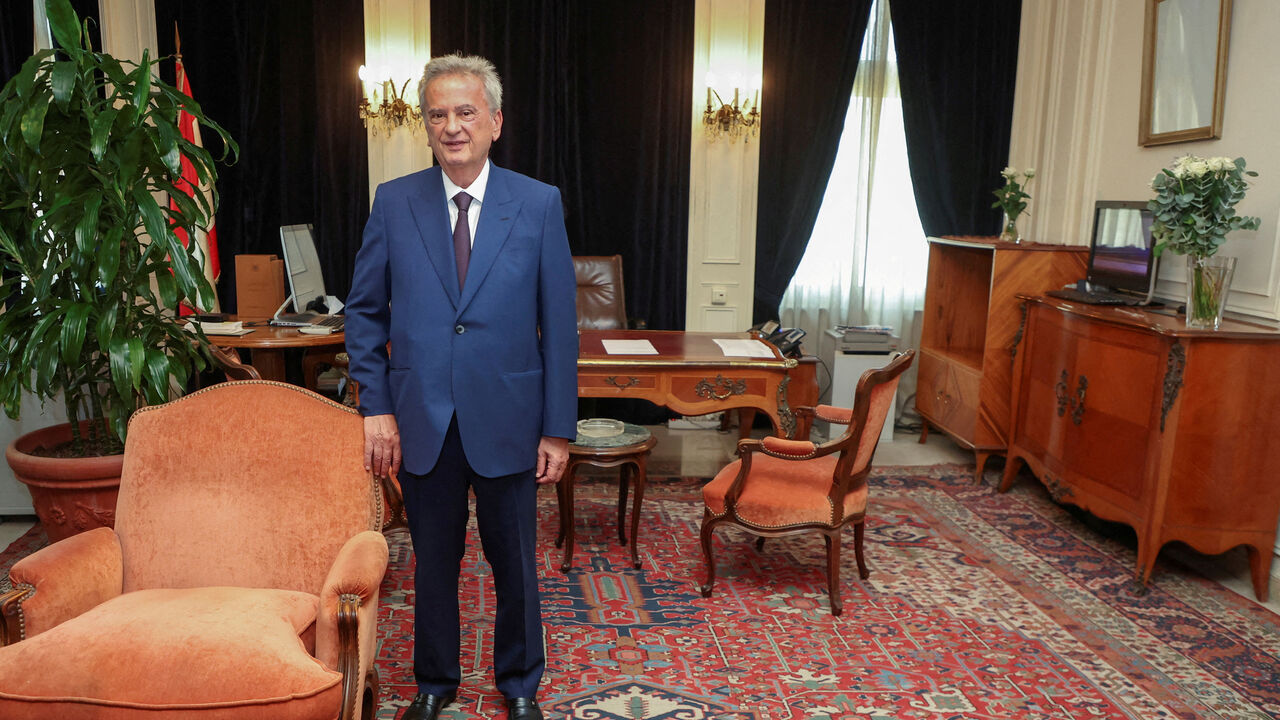 FILE PHOTO: Longtime chief of Lebanon's Central Bank Riad Salameh, poses as he leaves office after a 30-year tenure, at Lebanon's Central Bank building in Beirut, Lebanon July 31, 2023. REUTERS/Mohamed Azakir//File Photo