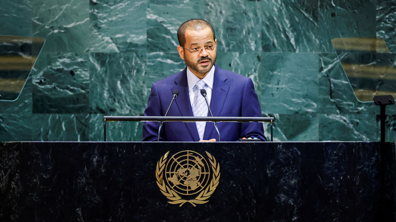 Oman’s Foreign Minister Sayyid Badr Albusaidi addresses the 80th United Nations General Assembly at U.N. headquarters in New York City, U.S., September 27, 2025. REUTERS/Eduardo Munoz
