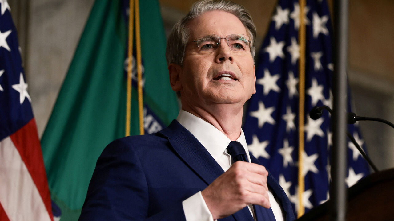 FILE PHOTO: U.S. Treasury Secretary Scott Bessent speaks during a press conference to outline further sanctions against Iran, at the Treasury Department in Washington, D.C., U.S., August 24, 2026. REUTERS/Evelyn Hockstein/File Photo
