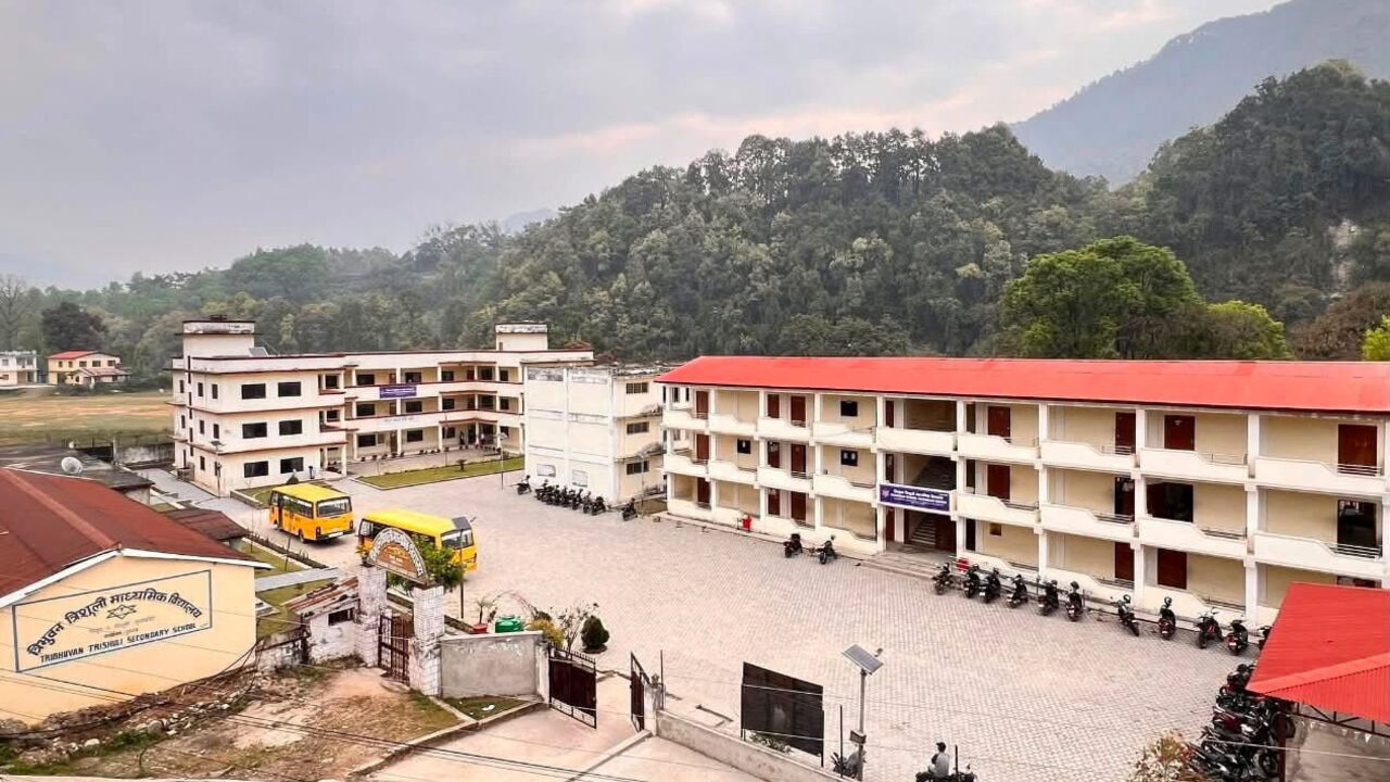 Tribhuvan Trishuli Secondary School that was destroyed in the deadly flash floods and landslides of August 26, 2026, in this handout photograph made available to Reuters in Nuwakot, Nepal, on August 31, 2026. Rajendra Dawadi, headmaster, Tribhuvan Trishuli Secondary School/via REUTERS