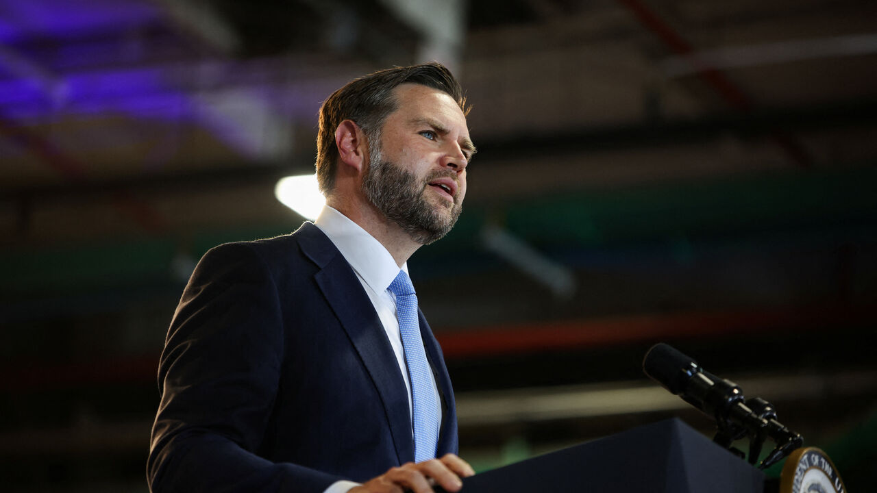 U.S. Vice President JD Vance delivers remarks at Compotech defense technology manufacturing facility in Brewer, Maine, U.S., August 24, 2026. REUTERS/Taylor Coester