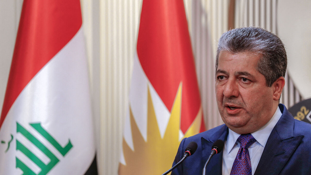 Masrour Barzani, Prime Minister of the Iraqi Kurdistan Regional Government, gives a press conference in the autonomous region's capital Arbil on June 25, 2025. 