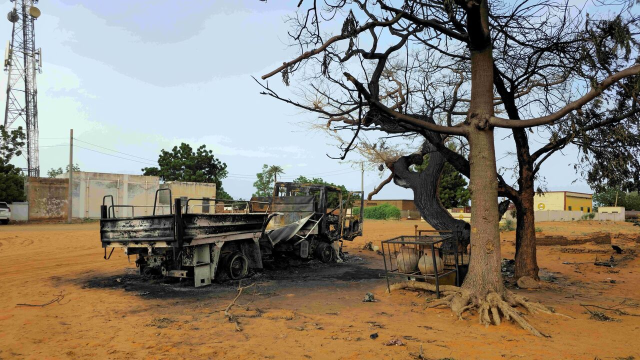 View of some wreckage after the Rapid Support Forces targeted several civilian facilities in Al-Rahad Abu Dakna, one of the largest cities in North Kordofan, on the national highway linking Kosti and el-Obeid, July 25, 2026.