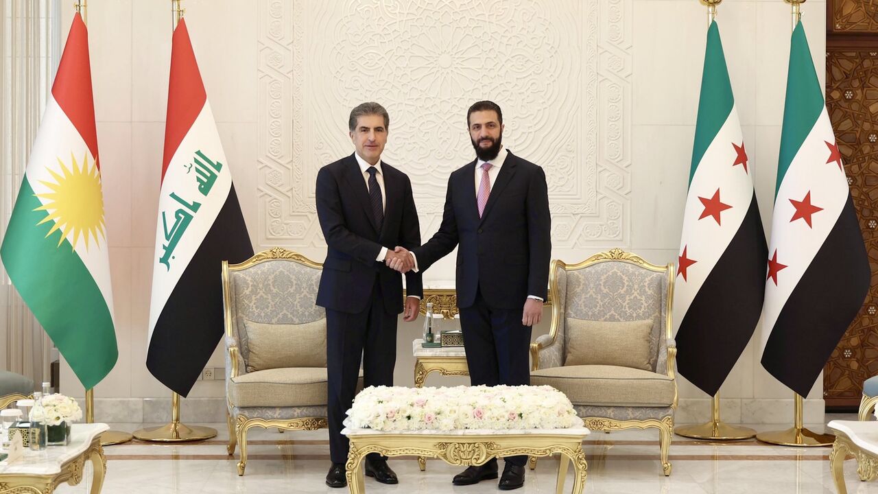 Syrian President Ahmed al-Sharaa meets with Iraqi Kurdistan Region President Nechirvan Barzani in Damascus, Aug. 3, 2026. IKRPresident/X
